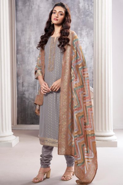 Grey Soft Georgette Hand Embroidered Kurta Set