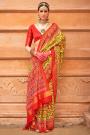 Mustard & Red Patola Print Silk Saree