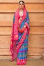 Blue & Pink Patola Print Silk Saree