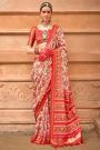 Ivory & Red Patola Print Silk Saree