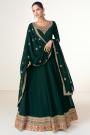 Dark Green Georgette Embroidered Anarkali Dress With Dupatta