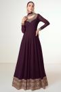 Plum Purple Georgette Embroidered Anarkali Dress With Dupatta