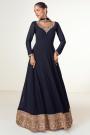 Navy Blue Georgette Embroidered Anarkali Dress With Dupatta