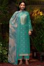 Turquoise Jacquard Cotton Kurta Set