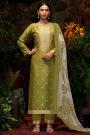 Lime Green Jacquard Cotton Kurta Set