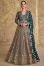 Dark Green Georgette Embroidered Anarkali Dress With Dupatta