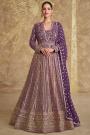 Plum Purple Georgette Embroidered Anarkali Dress With Dupatta