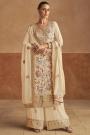 Ivory Chinon Silk Embroidered Kurta Set