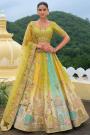 Pretty Pastel Lime Green & Aqua Multicolour Silk Embroidered Lehenga Set