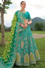 Teal Silk Embroidered Lehenga Set