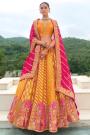 Mustard & Pink Silk Embroidered Lehenga Set