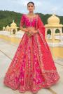 Pink & Orange Silk Embroidered Lehenga Set