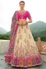 Ivory & Pink Silk Embroidered Lehenga Set