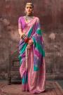 Pink & Multicolor Handloom Woven Silk Saree