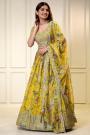 Lemon Yellow Organza Silk Printed & Embroidered Lehenga Set