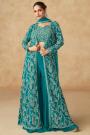 Teal Georgette Indo-Western Embroidered 4 Piece Attire