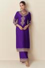 Violet Chinon Silk Embroidered Kurta Set