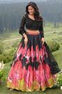 Designer Black & Multicolor Chinon Silk Printed & Embroidered Lehenga Set With Stunning beaded Top