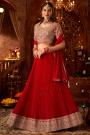 Red Georgette Embroidered Lehenga Set