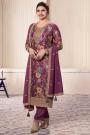 Plum Chinon Silk Printed & Embroidered Kurta Set