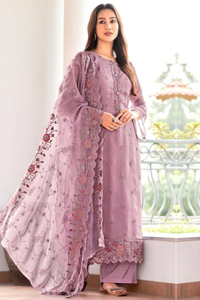 Lilac Organza Chiffon Embroidered Kurta Set