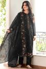 Black Organza Chiffon Embroidered Kurta Set