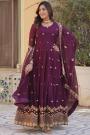 Plum Georgette Embroidered Anarkali Dress With Dupatta