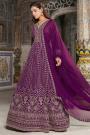 Plum Georgette Embroidered Anarkali Dress With Dupatta