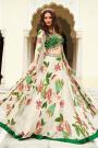 Green, Off White, & Multicolor Georgette Printed & Embroidered Indo-Western Lehenga Set With Jacket