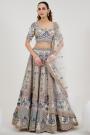 Ivory & Blue Organza Silk Embroidered & Handworked Lehenga Set