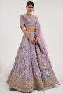 Lilac Net Embroidered & Handworked Lehenga Set