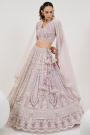 Lilac Net Embroidered & Handworked Lehenga Set