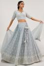 Grey Blue Georgette Embroidered & Handworked Lehenga Set