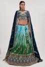 Multicolor Peacock Jacquard Silk Printed,Embroidered & Handworked Lehenga Set