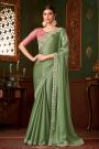 Pastel Green Satin Embroidered Saree