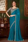 Blue Silk Chiffon Embroidered Saree