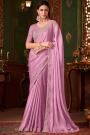 Purple Pink Silk Chiffon Embroidered Saree