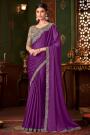 Violet Silk Chiffon Embroidered Saree