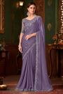 Lilac Silk Chiffon Embroidered Saree