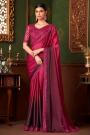 Cherry Red Chiffon & Satin Embroidered Saree