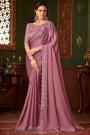 Rosewood Pink Silk Georgette Embroidered Saree