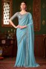 Soft Blue Satin Embroidered Saree