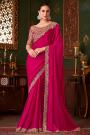 Red Pink Satin Silk Embroidered Saree