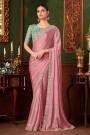 Blush Pink Silk Chiffon Embroidered Saree