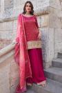 Hot pink & Red  Chinon Silk Embroidered Sharara Kurta Set