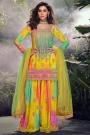 Multicolor Chinon Silk Embroidered & Hand Worked Sharara Kurta Set