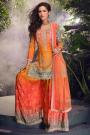 Sunset Orange Chinon Silk Embroidered & Hand Worked Sharara Kurta Set