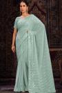 Aqua Blue Georgette Embroidered Saree