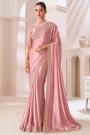 Blush Pink Satin Chiffon Embroidered Saree