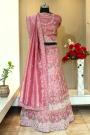 Flamingo Pink Organza Silk Embroidered Lehenga Set